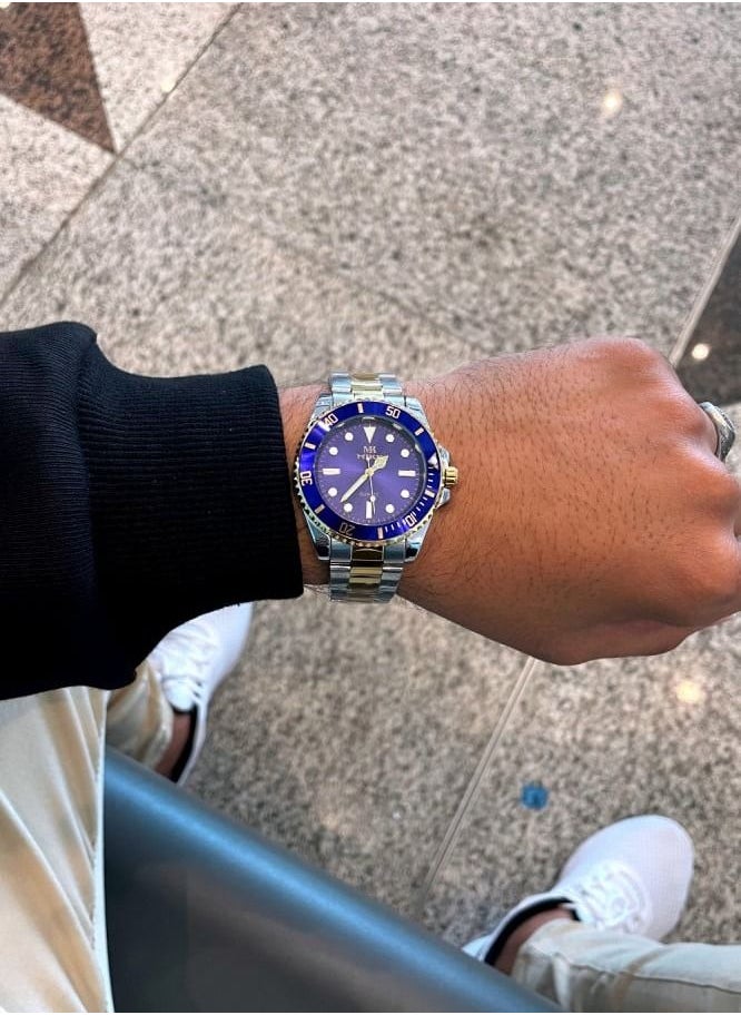 MIKE Men's Watch In Silver And Gold With A Blue Dial  - Image 2