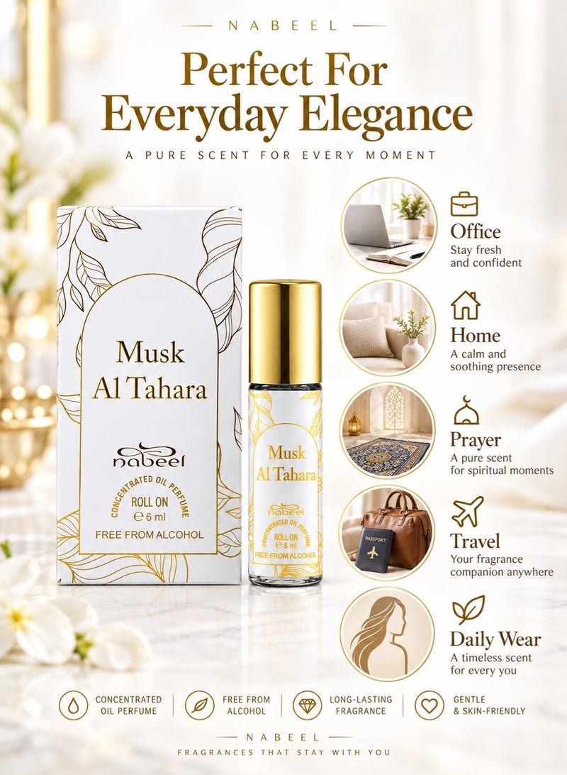 Nabeel 6 Pcs Nabeel Musk Al Tahara Pure White Musk Roll On Perfume Oil 6 ML Clean Intimate and Long-Lasting Elegance - Image 3
