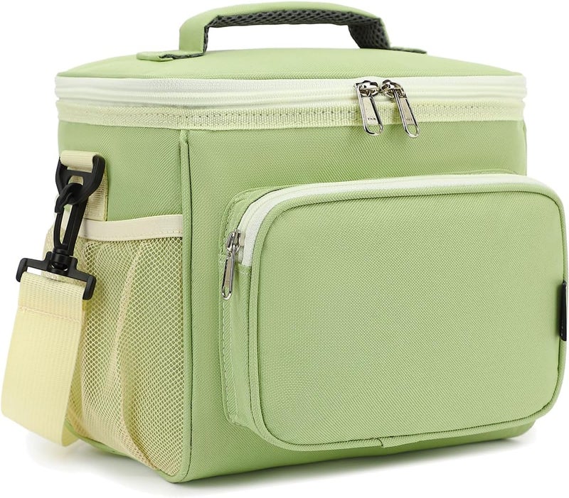 FlowFly Insulated Reusable Lunch Bag Adult Large Lunch Box for Women and Men with Adjustable Shoulder Strap,Front Zipper Pocket and Dual Large Mesh Side Pockets,Light Matcha - Image 1