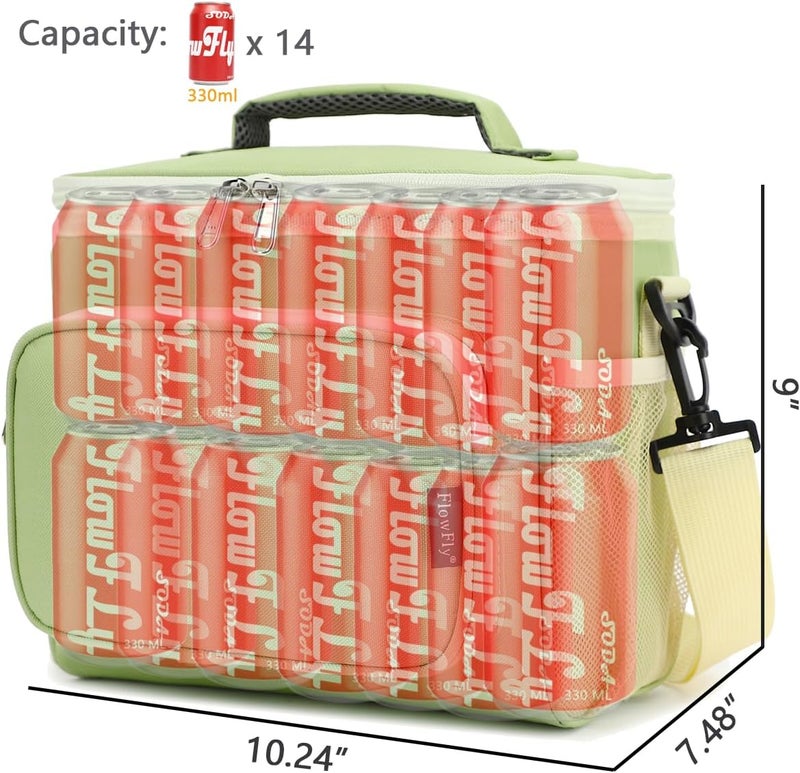 FlowFly Insulated Reusable Lunch Bag Adult Large Lunch Box for Women and Men with Adjustable Shoulder Strap,Front Zipper Pocket and Dual Large Mesh Side Pockets,Light Matcha - Image 4