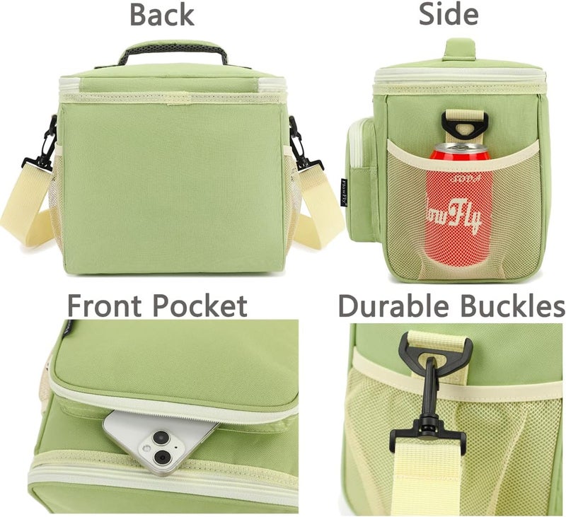 FlowFly Insulated Reusable Lunch Bag Adult Large Lunch Box for Women and Men with Adjustable Shoulder Strap,Front Zipper Pocket and Dual Large Mesh Side Pockets,Light Matcha - Image 5