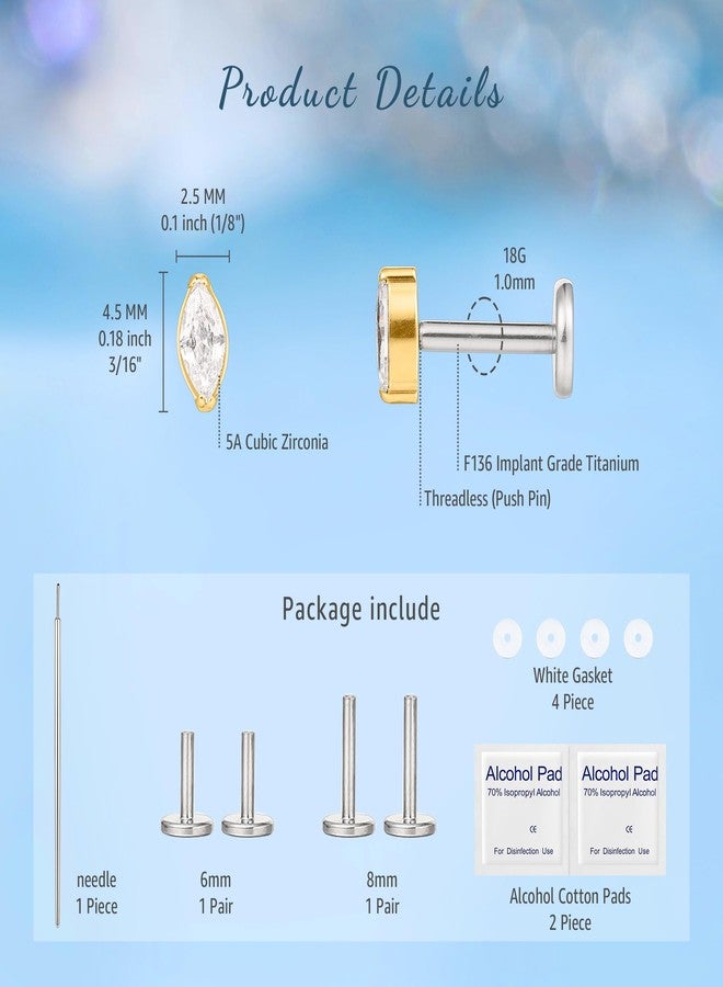 Limerencia G23 Hypoallergenic 18g Flat Back Stud Earrings, 2PCS Implant Grade Titanium Press Fit Threadless Push Pop in Cartilage Helix Labret Lip Monroe Tragus Piercing Studs, 6 millimeters, Titanium - Image 5