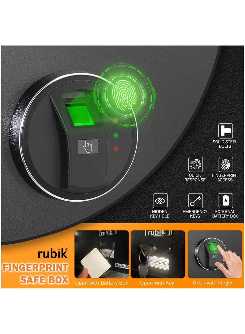 Rubik Wide Safe Box with Fingerprint Lock, A4 Document Size Biometric Safety Deposit Box for Money Documents Home Office RB23QCF (23x43x35cm) (grey) - Image 3