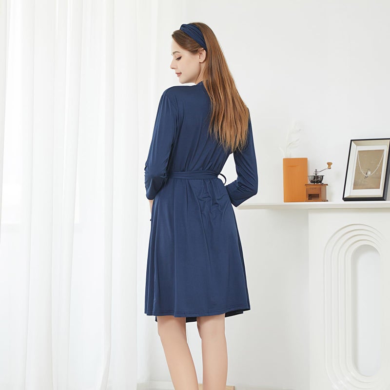 Galabloomer Maternity Robe and Baby Receiving Blanket, Matching Mommy Labor Delivery Robe and Swaddle Set Navy blue - Image 4