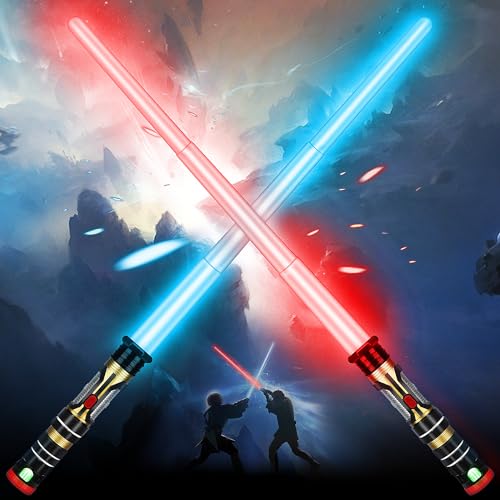 AuntyFey 2 Pack Light Up Saber Light Up Saber for Kids Retractable Light Up Sword Kid SetToy Light Sword for Kids Boy 38 Dual Light Up Sabers for Kids Adults Light Savers Party Toy - Image 1