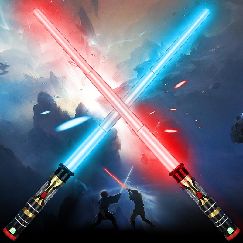 AuntyFey 2 Pack Light Up Saber Light Up Saber for Kids Retractable Light Up Sword Kid SetToy Light Sword for Kids Boy 38 Dual Light Up Sabers for Kids Adults Light Savers Party Toy - Image 2