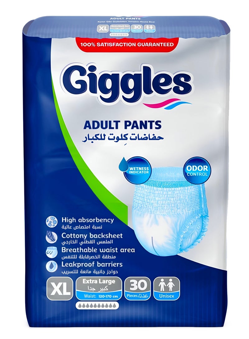 giggles Adult Culotte Diaper, Size XL, 30 Count Turkish made Pants with Wetness Indicator and Odor Control