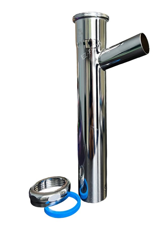 EZ-Fluid Plumbing Heavy Duty 17GA Chrome Brass 1-1/2" X 8" Dishwasher Branch Tailpiece w/Slip Joint Nut Connection with 7/8" Dishwasher Drain Hose Outlet,Brass Nut,Flanged Sink Drainage Pipe,P-Trap. - Image 4