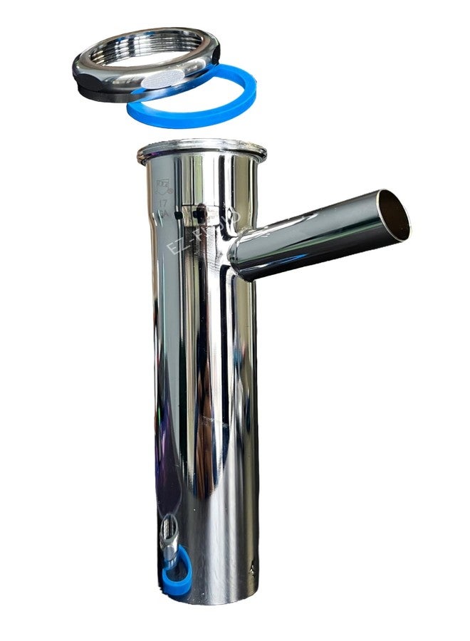 EZ-Fluid Plumbing Heavy Duty 17GA Chrome Brass 1-1/2" X 8" Dishwasher Branch Tailpiece w/Slip Joint Nut Connection with 7/8" Dishwasher Drain Hose Outlet,Brass Nut,Flanged Sink Drainage Pipe,P-Trap. - Image 1