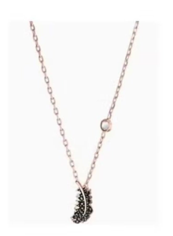 Swan Rose Gold-Tone Black Crystal Feather Slider Necklace