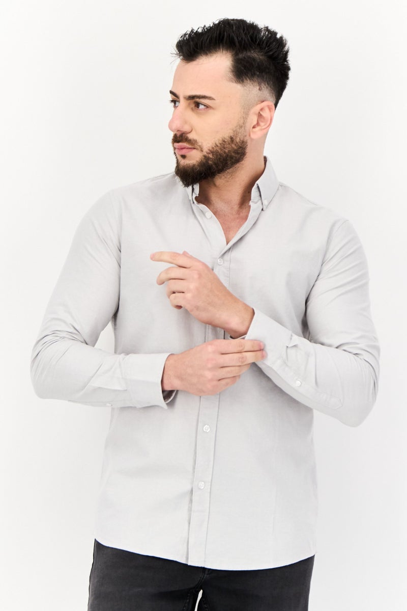 Algspar قميص رجالي عادي بأكمام طويلة، رمادي - Image 1