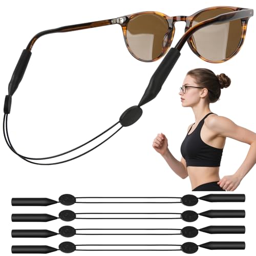 Coikcer 4 Pack Glasses Strap, Adjustable Sports Sunglasses Strap, No-Tail Anti-Slip Eyewear Retainer & Glasses Neck Cord, Steel Wire Reinforced for Running Fitness Work, Black - Image 1