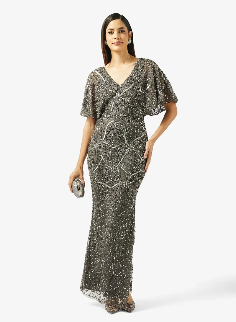 BEAUUT V-Neck Embellished Maxi Dress