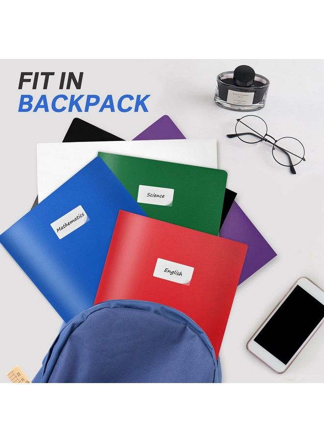 6 Pack 2Pocket Folders With Labels Heavy Duty Plastic Folders With Pockets Plastic Pocket Folders With Business Card Slot Letter Size Poly Two Pocket Folder Colored School Folders For Kids
