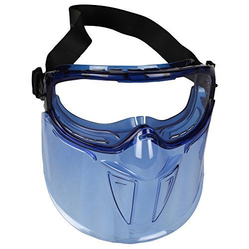 KLEENGUARD - 18629-OB V90 “The Shield" Safety Goggles with Face Shield (18629), Clear Anti-Fog Lens with Blue Frame - Image 2
