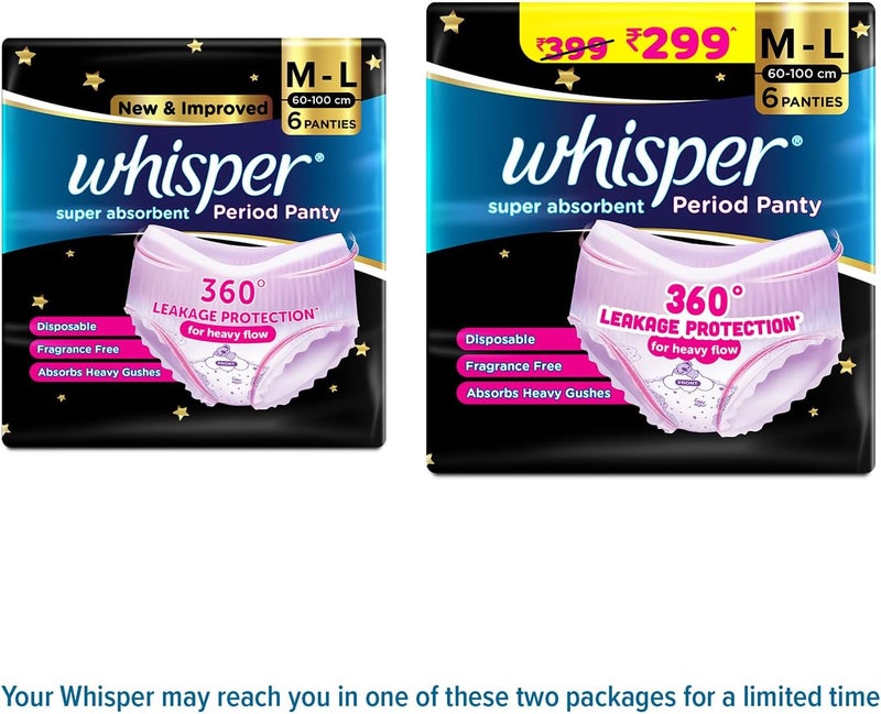 Super Absorbent Period Panty, 6 M-L Pants, 360 Degree Leakage Protection for Heavy Flow, Panty like Fit for Full back Coverage, Absorbs Heavy Gushes, Silky Soft, Comfortable Feel, Women - Image 2