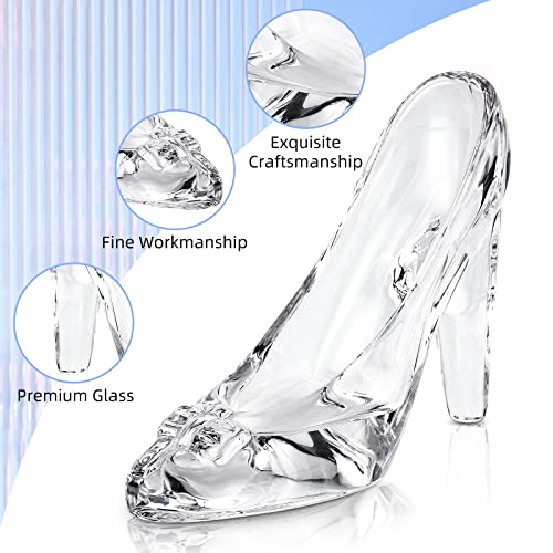 SHOWLOUE Cinderella Shoe Decor, Crystal High Heels Shoes Ornaments Glass Slipper Decoration Gift for Wedding Birthday Halloween Christmas Party, 5.12" x 2.36" x 4.33", Transparent - Image 3