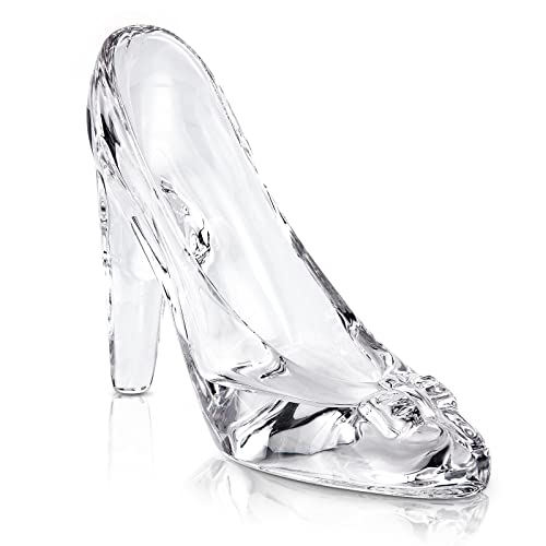 SHOWLOUE Cinderella Shoe Decor, Crystal High Heels Shoes Ornaments Glass Slipper Decoration Gift for Wedding Birthday Halloween Christmas Party, 5.12" x 2.36" x 4.33", Transparent - Image 1