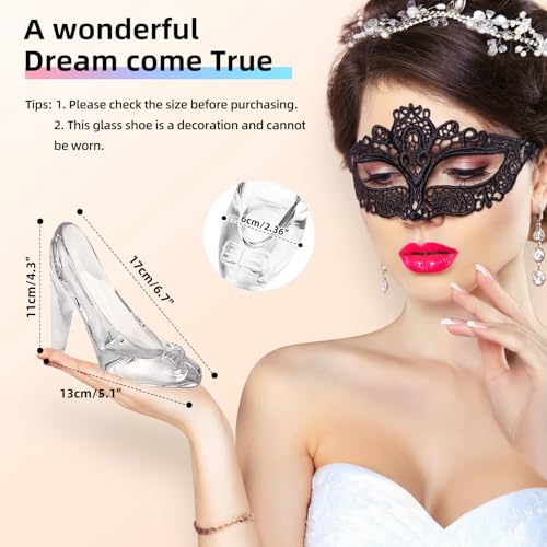 SHOWLOUE Cinderella Shoe Decor, Crystal High Heels Shoes Ornaments Glass Slipper Decoration Gift for Wedding Birthday Halloween Christmas Party, 5.12" x 2.36" x 4.33", Transparent - Image 2