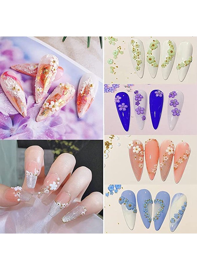 Generic - 3D Flower Nail Charms for Acrylic Nails, 6 Grids Nail Flowers Rhinestone White Pink Blue Cherry Blossom Acrylic Nail Art Supplies with Pearls Manicure DIY Nail Decorations - Image 1