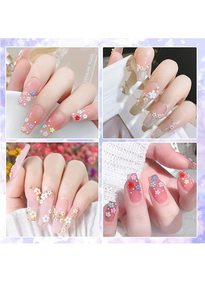 Generic - 3D Flower Nail Charms for Acrylic Nails, 6 Grids Nail Flowers Rhinestone White Pink Blue Cherry Blossom Acrylic Nail Art Supplies with Pearls Manicure DIY Nail Decorations - Image 1