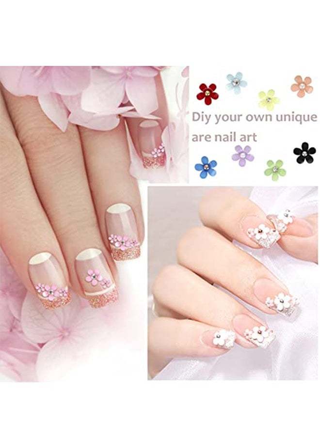 Generic - 3D Flower Nail Charms for Acrylic Nails, 6 Grids Nail Flowers Rhinestone White Pink Blue Cherry Blossom Acrylic Nail Art Supplies with Pearls Manicure DIY Nail Decorations - Image 1