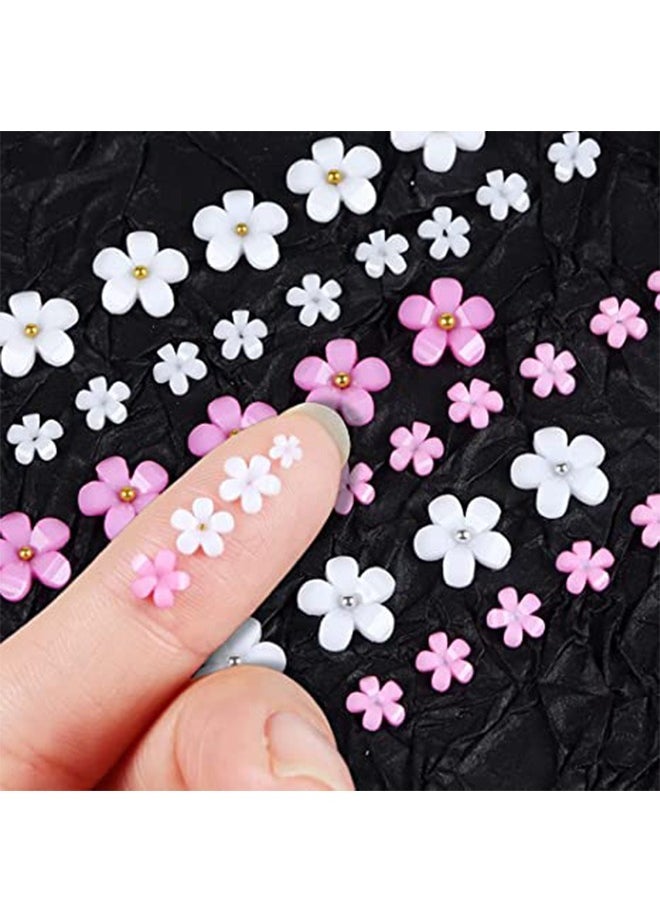 Generic - 3D Flower Nail Charms for Acrylic Nails, 6 Grids Nail Flowers Rhinestone White Pink Blue Cherry Blossom Acrylic Nail Art Supplies with Pearls Manicure DIY Nail Decorations - Image 1