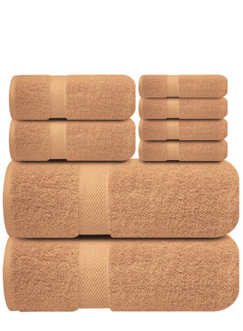مجموعة مناشف حمام فاخرة باللون البيج - [عبوة مكونة من 8] منشفتي حمام مصنوعة من القطن بنسبة 100% عالية الامتصاص ومنشفتي يد و4 مناشف - مناشف حمام فاخرة بجودة الفنادق والمنتجعات الصحية للحمام من Infinitee Xclusives