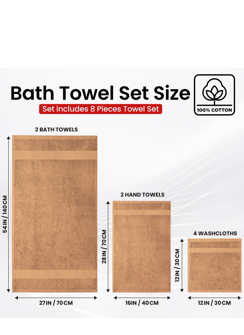 Infinitee Xclusives Premium Sand Bath Towels Set - [Pack of 8] 100% Cotton Highly Absorbent 2 Bath Towels, 2 Hand Towels and 4 Washcloths - Luxury Hotel & Spa Quality Bath Towels for Bathroom by Infinitee Xclusives  - Image 3