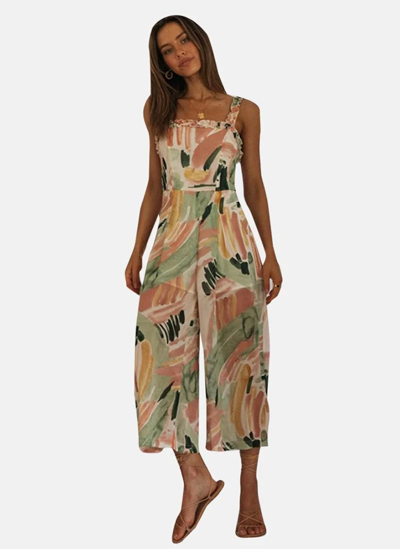 YUNIQEE Multicolor Tropical Print Cropped Jumpsuit