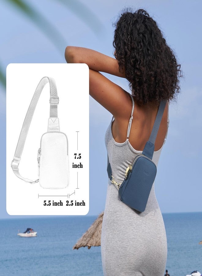 INICAT Leather Small Sling Bag Travel Crossbody Bags Women Fanny Packs Cross Body Bag Purses for Woman(Dark Blue) - Image 4