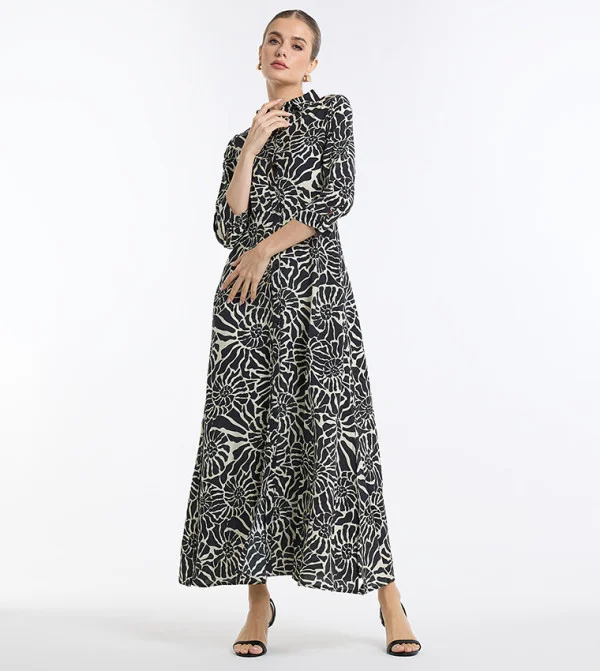 بي سي بي جي BCBG Abstract Printed Collared Long Shirt Dress