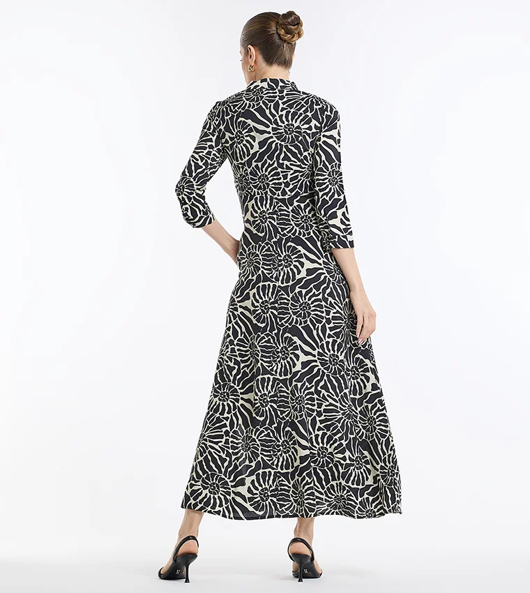 بي سي بي جي BCBG Abstract Printed Collared Long Shirt Dress