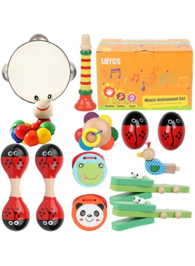 إيهوم آلات موسيقية للأطفال الصغار، لعبة آلات إيقاعية خشبية للأطفال الرضع مجموعة ألعاب موسيقية تعليمية للأطفال قبل المدرسة للأولاد والبنات مع صندوق تخزين - Image 1