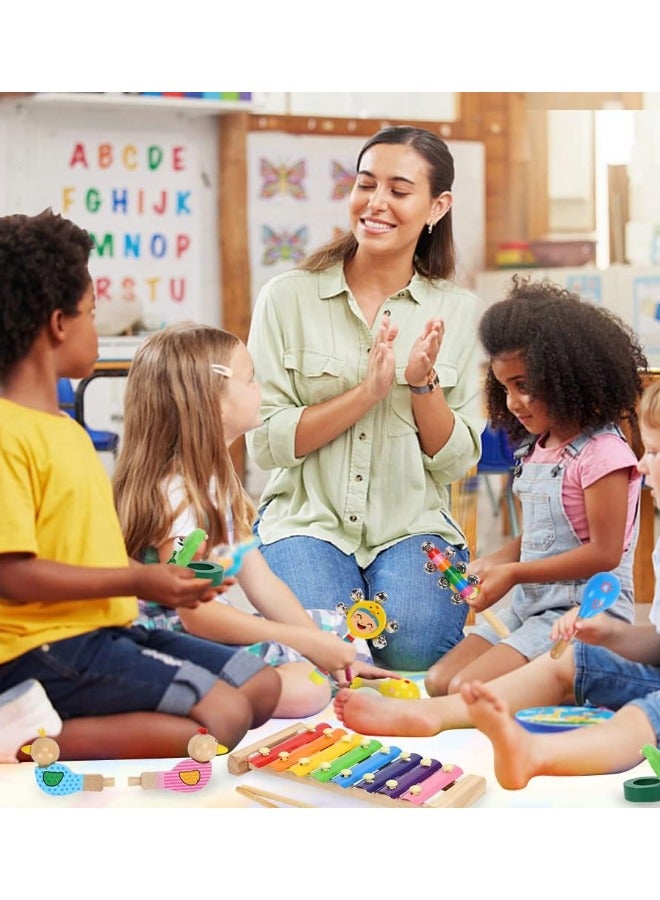 إيهوم آلات موسيقية للأطفال الصغار، لعبة آلات إيقاعية خشبية للأطفال الرضع مجموعة ألعاب موسيقية تعليمية للأطفال قبل المدرسة للأولاد والبنات مع صندوق تخزين - Image 3