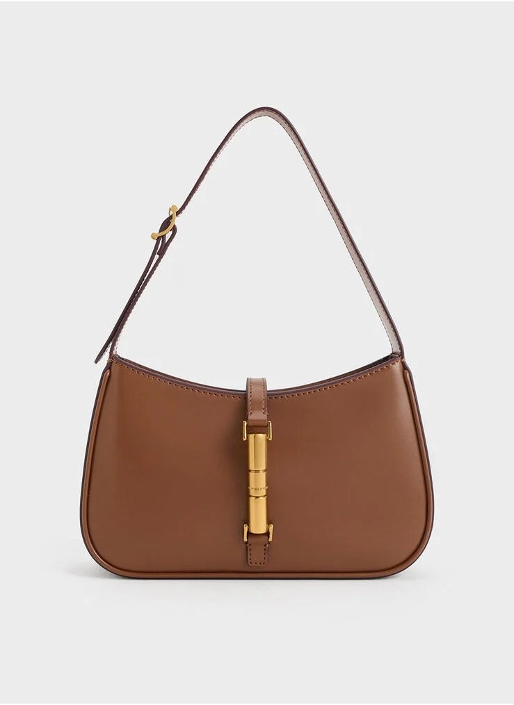 Charles & Keith Cesia Metallic Accent Shoulder Bag - Chocolate  - Image 1