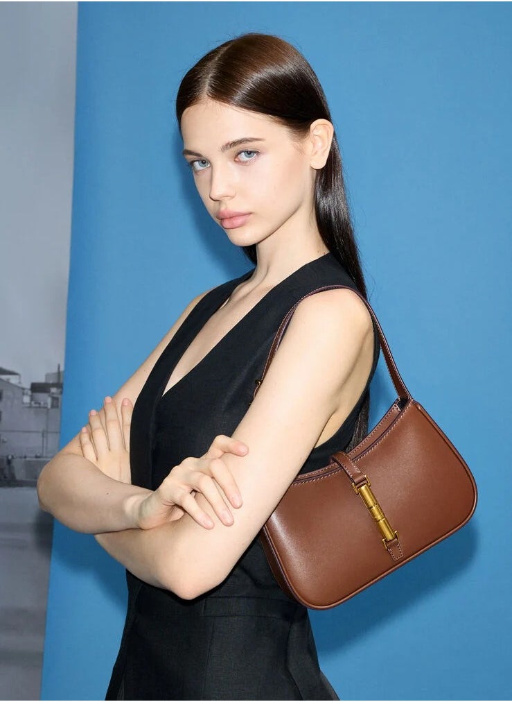 Charles & Keith Cesia Metallic Accent Shoulder Bag - Chocolate  - Image 2