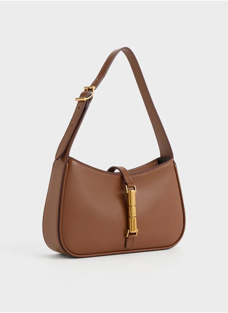Charles & Keith Cesia Metallic Accent Shoulder Bag - Chocolate  - Image 3