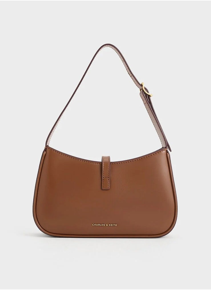 Charles & Keith Cesia Metallic Accent Shoulder Bag - Chocolate  - Image 5