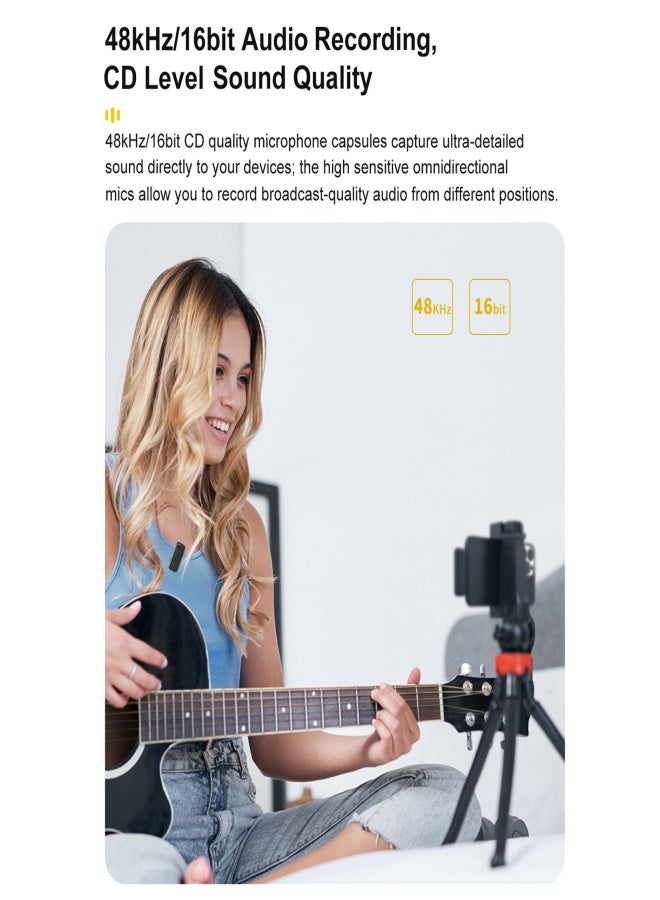 7RYMS Rimo S1UC Wireless Microphone System with 1 Receiver & 2 Microphones 50M Transmission Range Built-in Battery with Charging Case Replacement for Android Phones Computer Laptop Camera for Live - Image 2