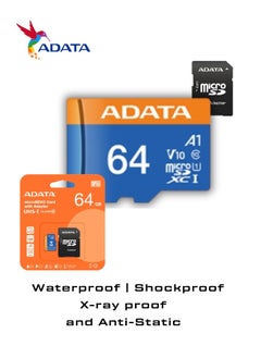 ADATA Premier 64GB Memory Card MicroSDHC/SDXC UHS-I Class 10 V10 A1 with Adapter | Waterproof, Shockproof, X-ray proof, and Anti-static  - Image 1