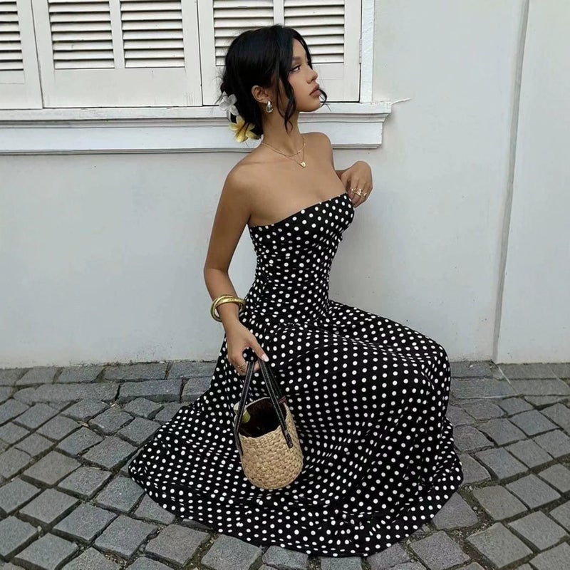2026 Summer Off-Shoulder Polka Dot Elegant Slimming Dress - Image 2