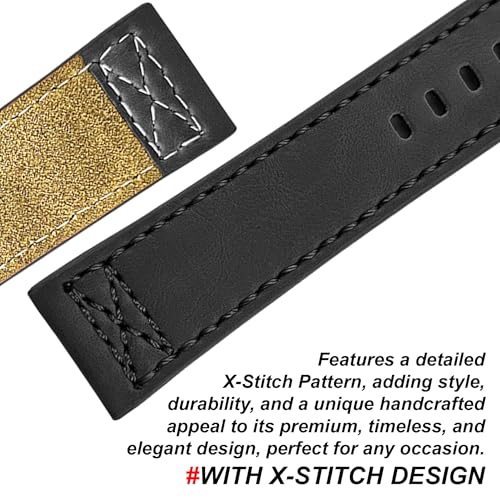 DBLACK ''CROXX'' Leather Watch Straps, Nylon X-Stitch Design Watch Belt // For 20mm, 22mm, 24mm, 26mm, 28mm, or 30mm Watch Band (Choose Your Size & Color) (Black, 22mm) - Image 3