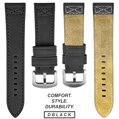 DBLACK ''CROXX'' Leather Watch Straps, Nylon X-Stitch Design Watch Belt // For 20mm, 22mm, 24mm, 26mm, 28mm, or 30mm Watch Band (Choose Your Size & Color) (Black, 22mm) - Image 5