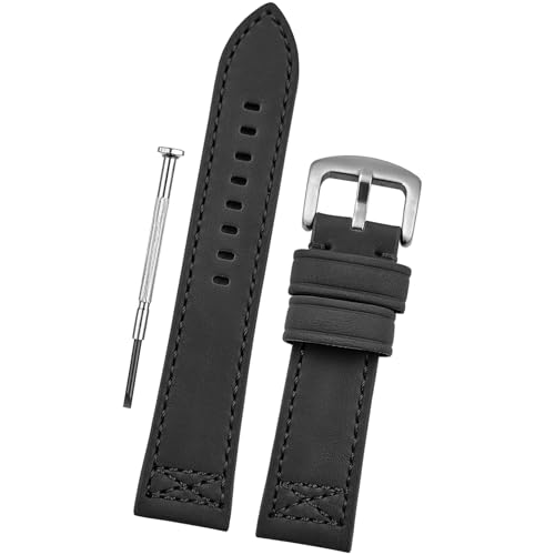 DBLACK ''CROXX'' Leather Watch Straps, Nylon X-Stitch Design Watch Belt // For 20mm, 22mm, 24mm, 26mm, 28mm, or 30mm Watch Band (Choose Your Size & Color) (Black, 22mm) - Image 1