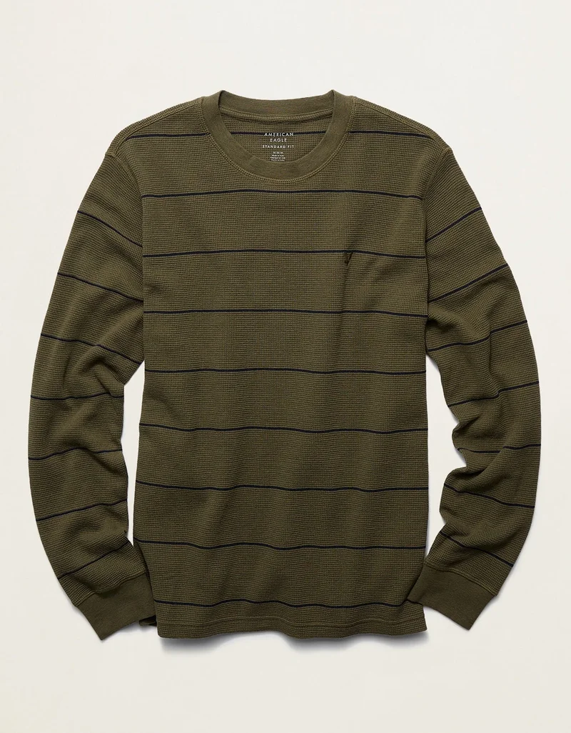 American Eagle  AE Long Sleeve Striped Thermal T-Shirt for Men | Best Price UAE