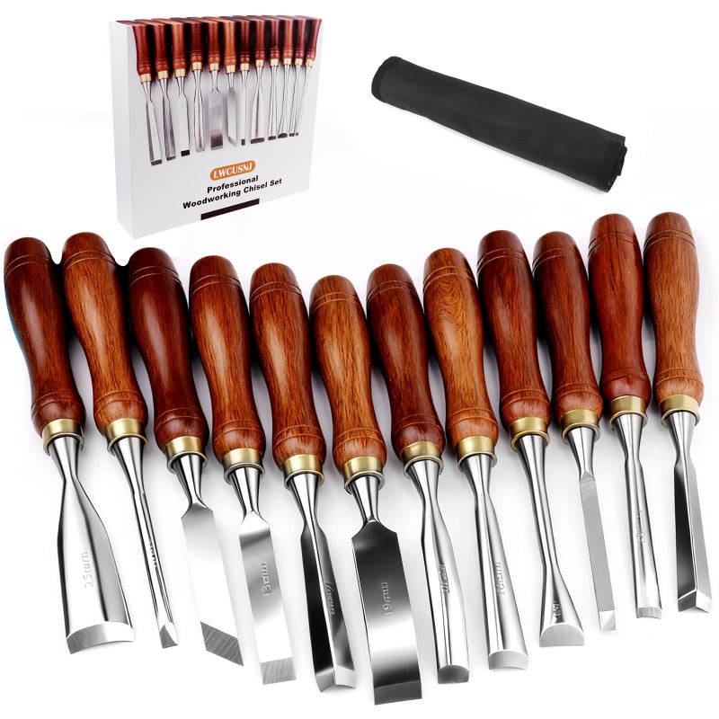 LWCUSNJ 12-Piece Wood Carving Chisel Set - CR-V 60 Steel Multi-Shape Edge Gouges Carving tool for Woodworking Beginners and Professionals with Storage Case - Image 1