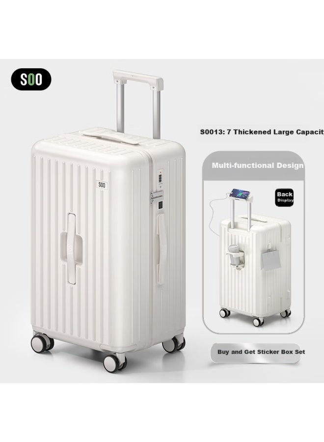 Soo Large Capacity Luggage For Women, 28-inch Zipper Password Suitcase With Wheels, Travel Case For Students, White Leather Suitcase - Image 1