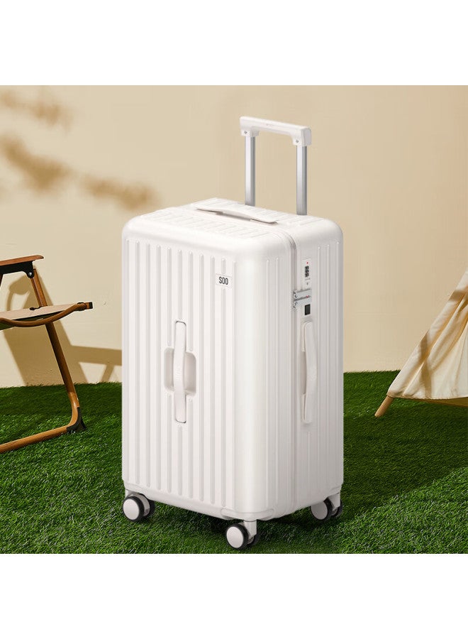 Soo Large Capacity Luggage For Women, 28-inch Zipper Password Suitcase With Wheels, Travel Case For Students, White Leather Suitcase - Image 3