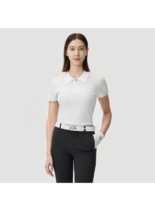 FILA Women'S Sport Knitted Top Ladies Slim Fit Simple Comfortable Versatile Short Sleeve Knitted Shirt - Image 4